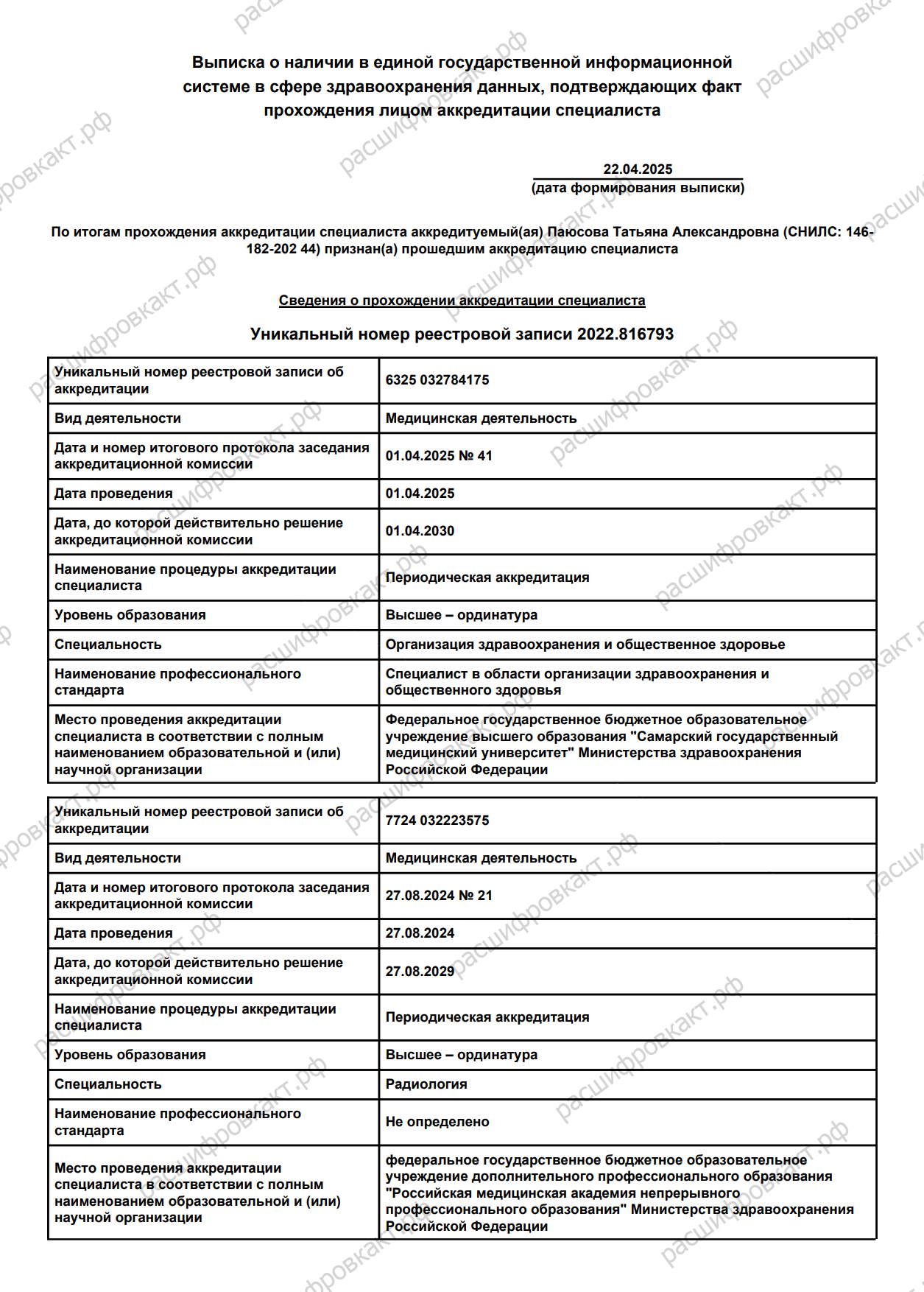 Паюсова Татьяна Александровна - удостоверения и дипломы - фото 14
